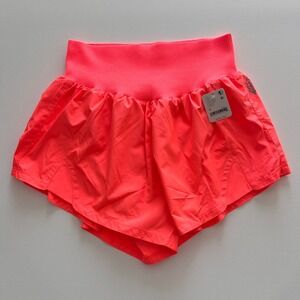 Free People Movement MEDIUM Carpe Diem Shorts Neon Coral High Waisted Athletic